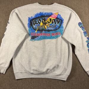 Vintage Ron Jon Sweatshirt Gray Deadstock NWOT Large Clearwater Beach Sleeve Hit